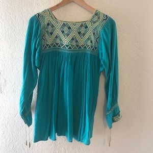 Vintage hand embroidered Mexican pheasant blouse